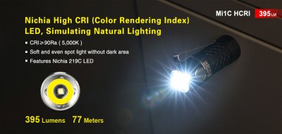 FICKLAMPA EDC KLARUS Mi1C HI CRI NICHIA NVSW219CT 5000K 395 LUMEN INKL BATTERI