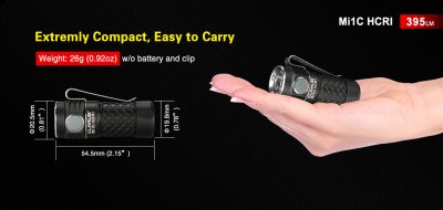 FICKLAMPA EDC KLARUS Mi1C HI CRI NICHIA NVSW219CT 5000K 395 LUMEN INKL BATTERI
