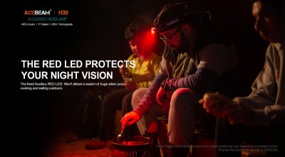 Pannlampa Acebeam H30 6500K + RÖD + CRI≥90 Nichia 219C 5000K