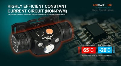 Pannlampa Acebeam H30 6500K + RÖD + CRI≥90 Nichia 219C 5000K