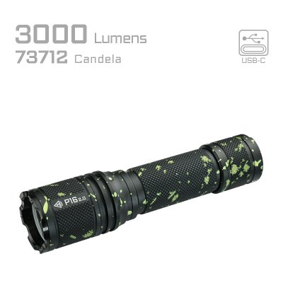 Acebeam P16 2.0 Luminus SFT-42R 3000 lumen 543m Black with Green Splatter Pattern