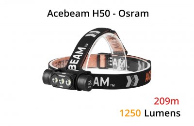 Pannlampa Acebeam H50 3x osram 1250 lumen