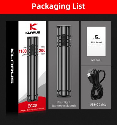 Ficklampa Klarus EC20 edc max 1100 lumen