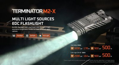 OBS!!! Demo Ficklampa Acebeam Terminator M2-X With RGB 6500K 3200 lumen