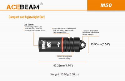 Nyckelringslampa Acebeam M50 Osram 120 lumen