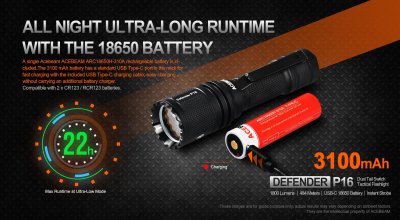 Ficklampa Acebeam P16 Defender 1800 lumen