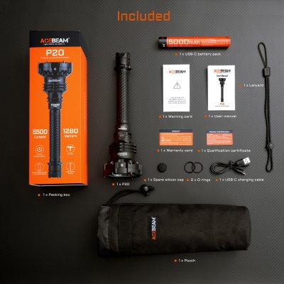 Ficklampa Acebeam P20 SFT-90X max 5600 lumen 1454m Micro-Arc-Oxidation